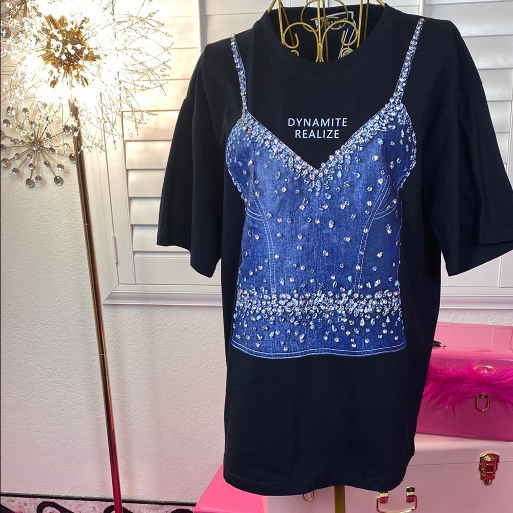 Rhinestone Denim Illusion Tee